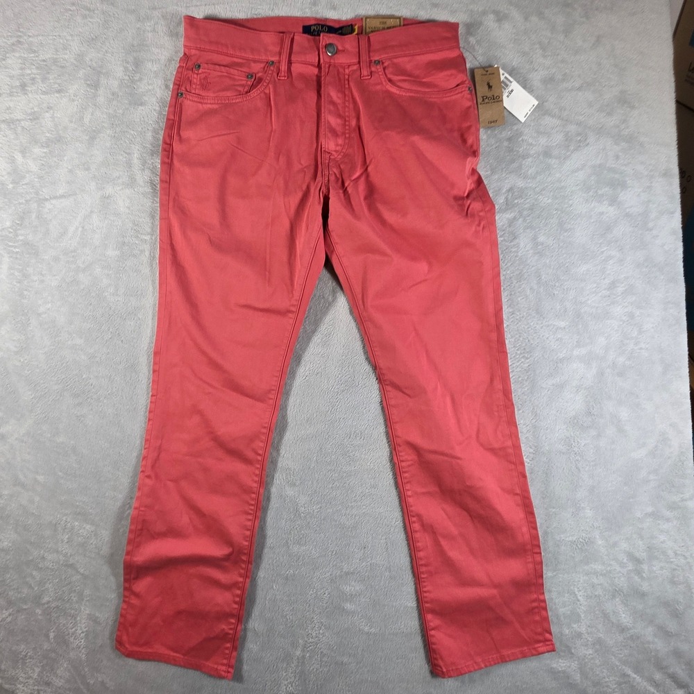 Polo Ralph Lauren Varick Slim Straight Stretch Pink Salmon Pants 31x30 NWT